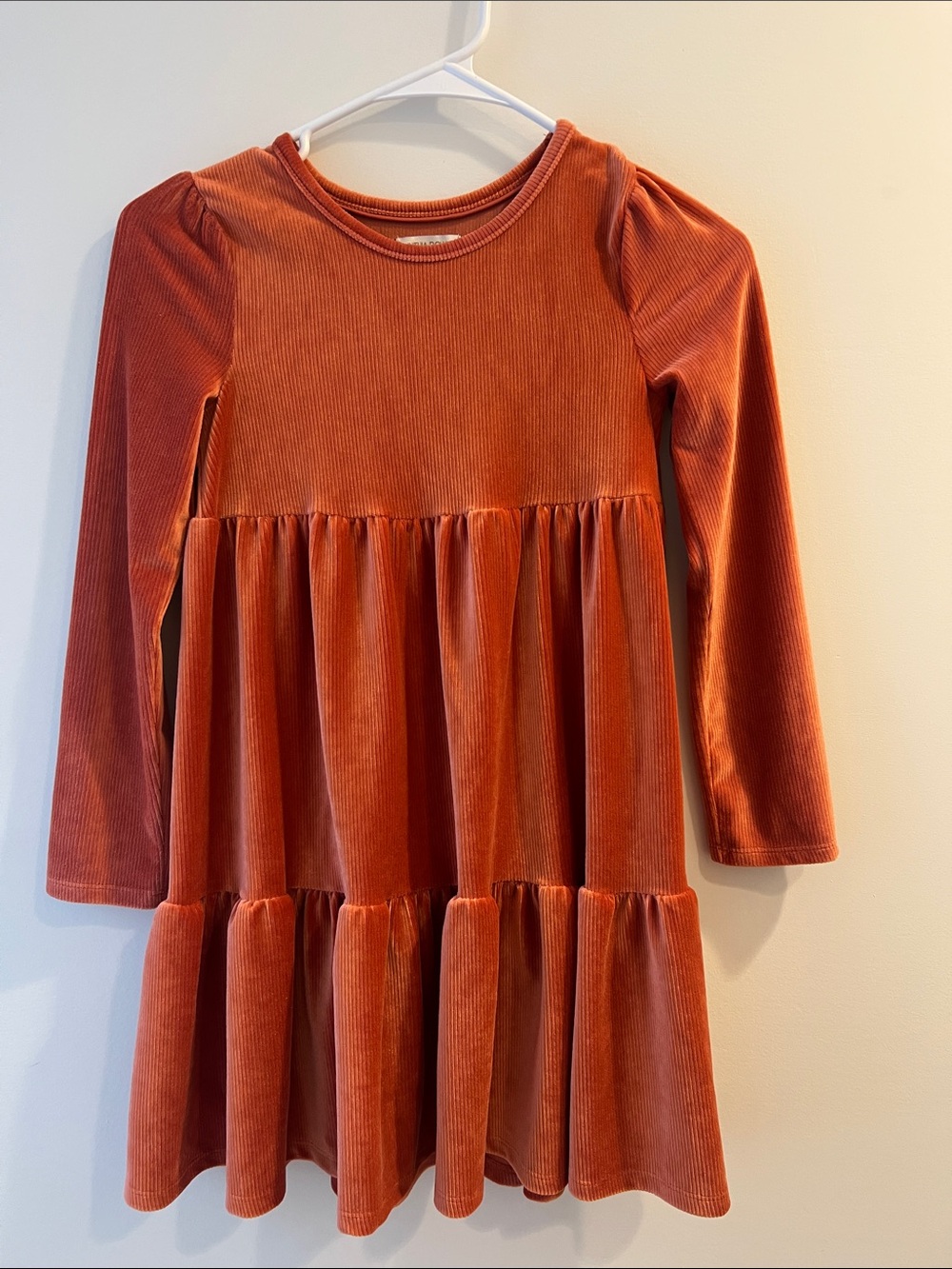 Cynthia Rowley Girls' Corduroy Tiered Dress in Rust Orange